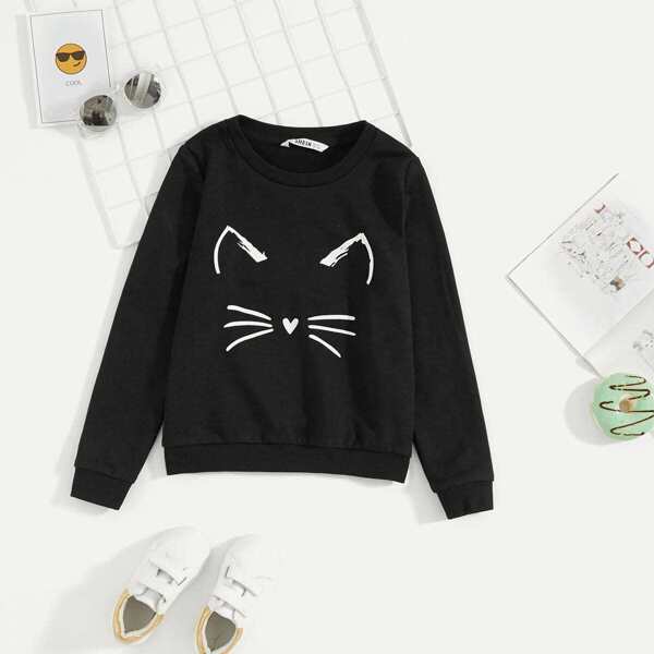 

Girls Graphic Print Sweatshirt, Black