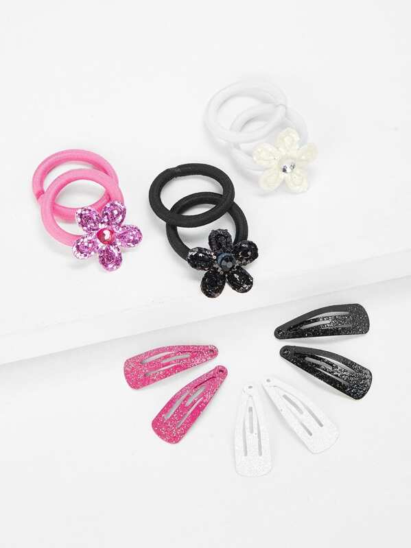 

Hair Clip & Flower Tie Set 11Pcs, Multicolor
