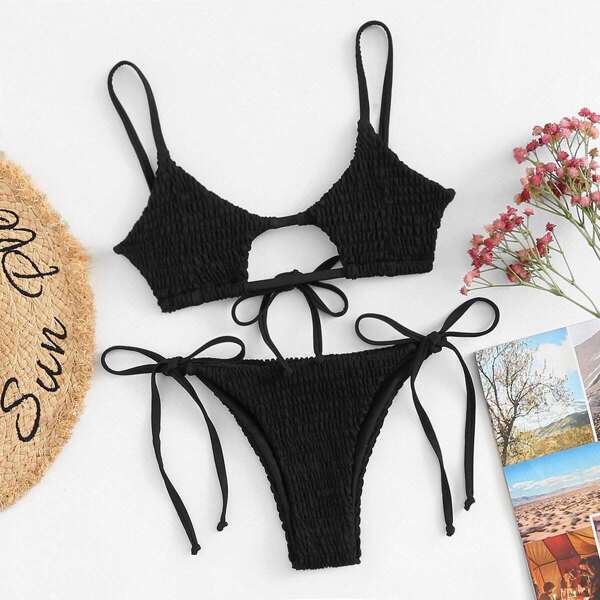 

Smocked Star Top With Tie Side Bikini Set