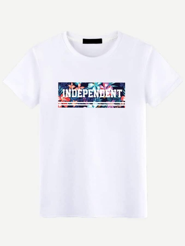 

Men Floral And Letter Print Tee, White