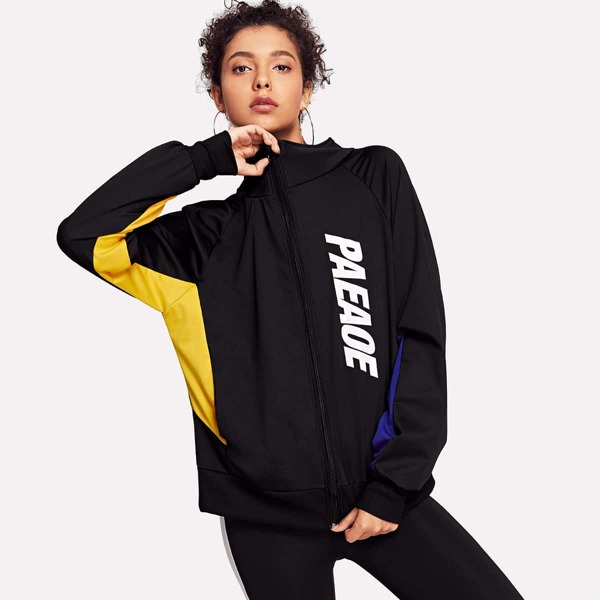 

Color Block Letter Graphic Jacket, Black