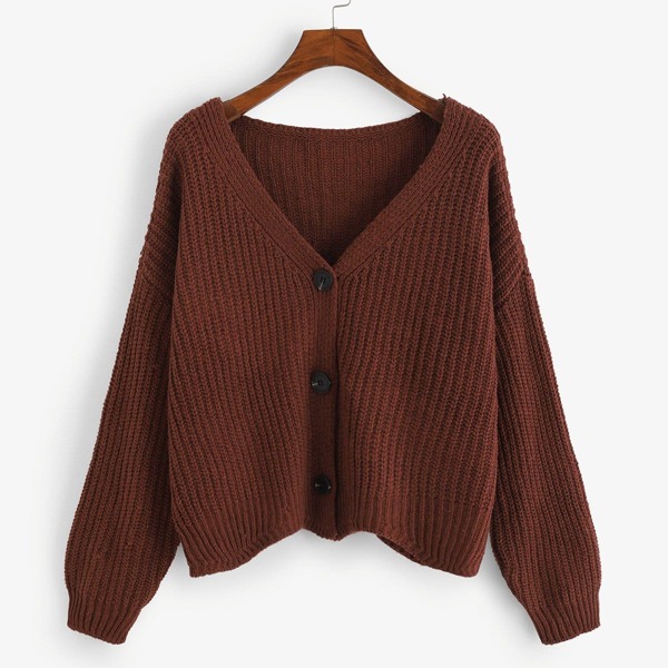 

Single Breasted Solid Sweater, Brown