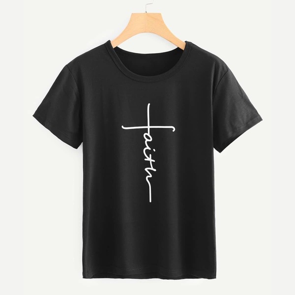 

Letter Print Round Neck Tee