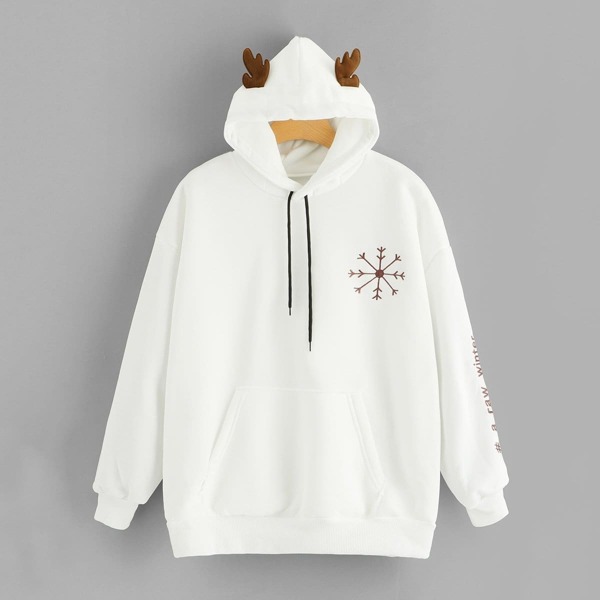 

Plus Embroidered Drawstring Hooded Sweatshirt
