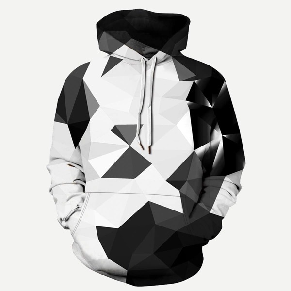 

Men 3D Geo Print Hooded Sweatshirt, Multicolor