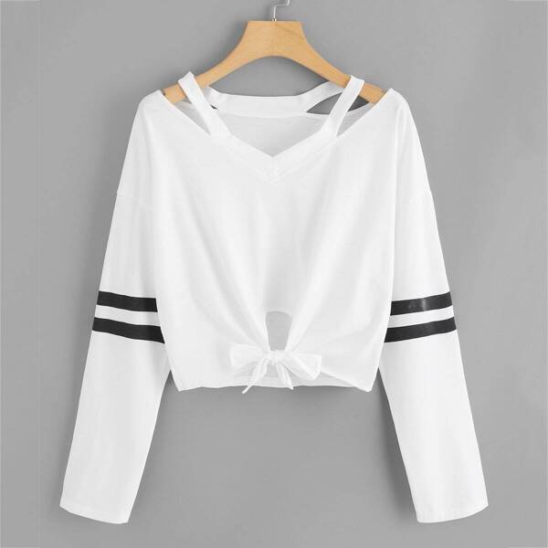 

Knot Contrast Stripe Tee, White