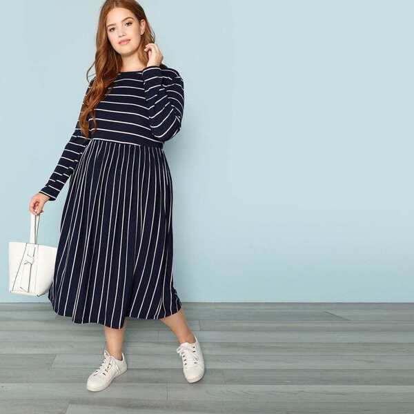 

Plus Long Sleeve Striped Dress