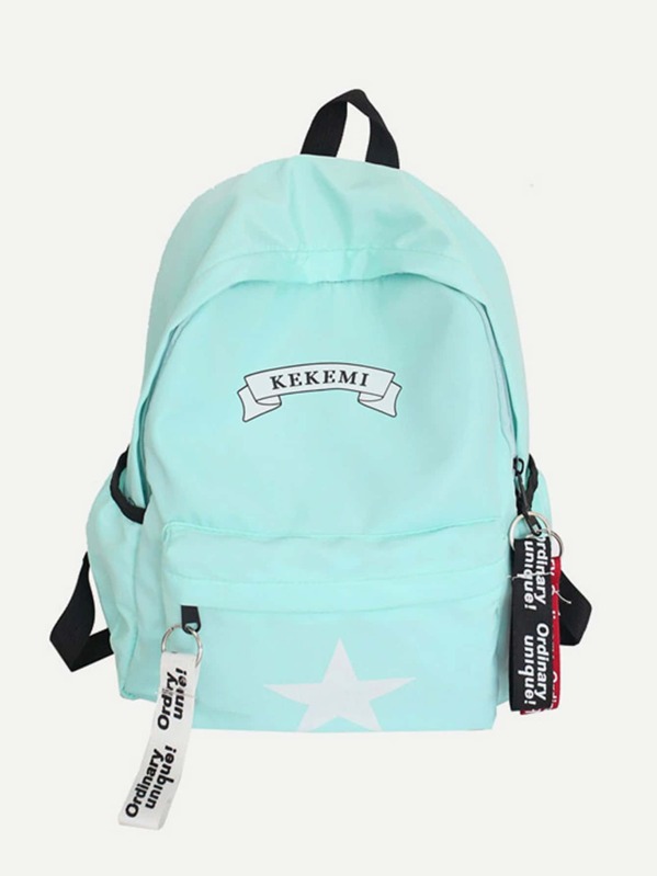 

Slogan Ribbon Decor Nylon Backpack, Blue