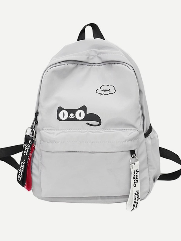 

Slogan Ribbon Decor Nylon Backpack, Grey