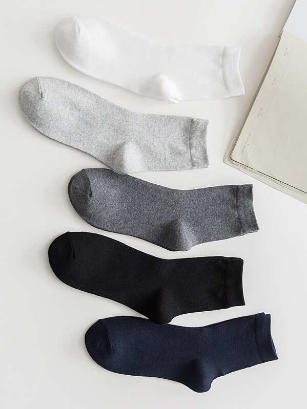 

Men Plain Socks 5pairs, Multicolor