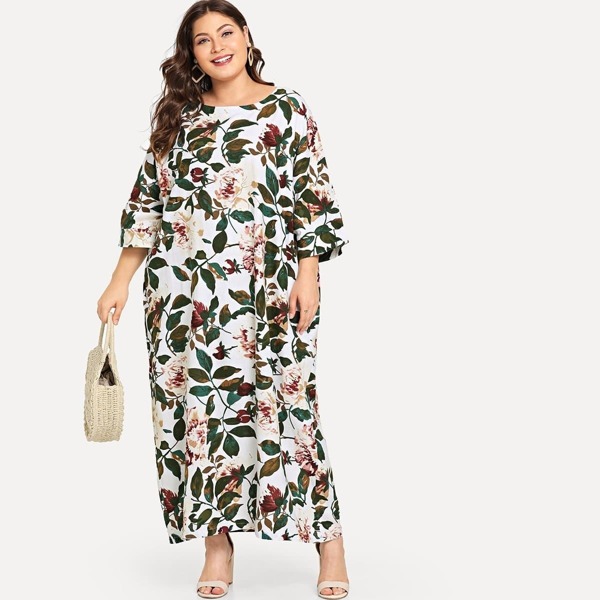 

Plus Floral Print Dress, Multicolor