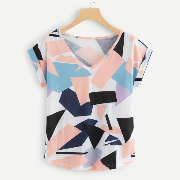 

Roll Up Sleeve Patchwork Tee