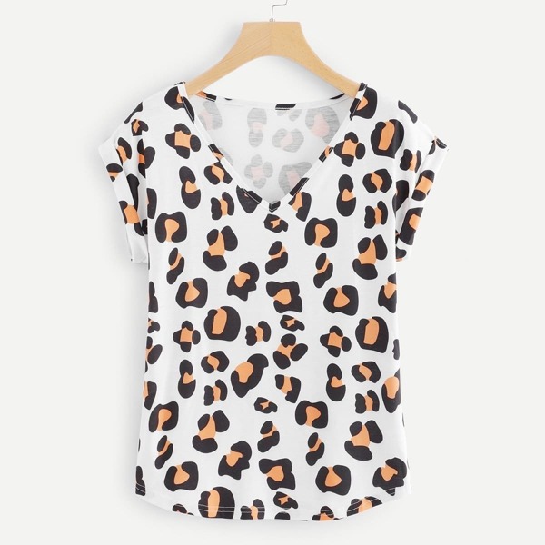 

Roll Up Sleeve Leopard Print Tee