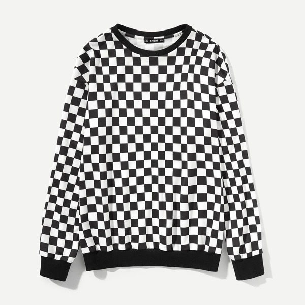 

Men Crew Neck Gingham Print Sweatshirt