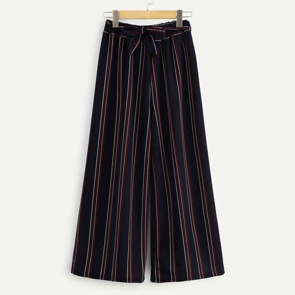 

Striped Wide Leg Belt Pants