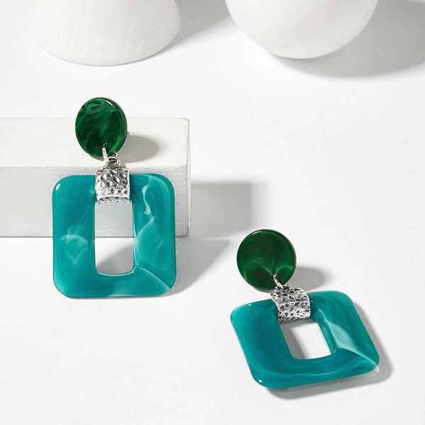 

Open Square Design Drop Earrings 1pair, Blue