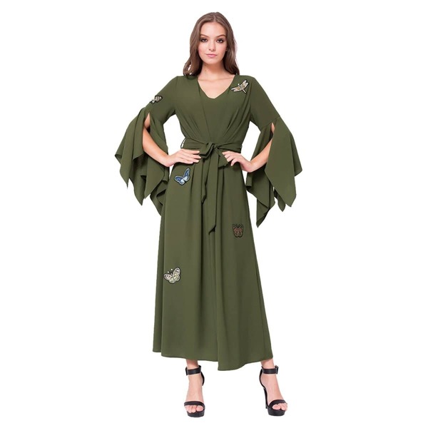 

Butterfly Embroidered Butterfly Sleeve Dress, Green