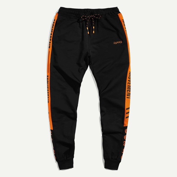 

Men Letter Print Side Drawstring Pants