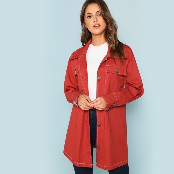 

Button Up Pocket Patched Belted Jacket