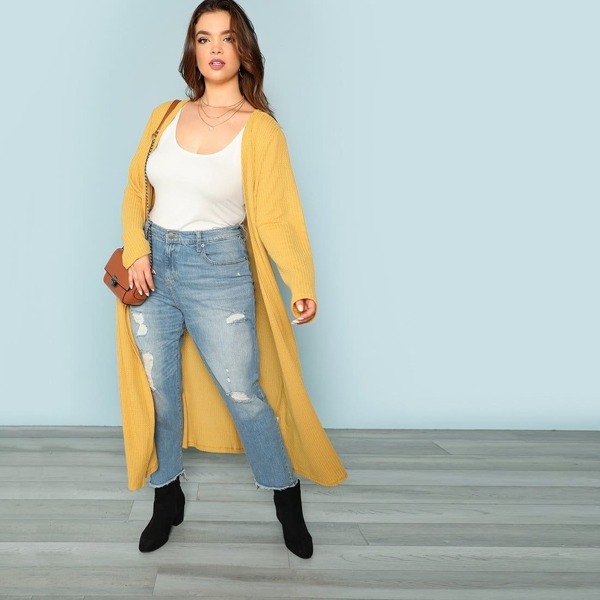 

Plus Loose Knit Longline Cardigan, Yellow
