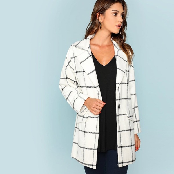 

Single Button Waterfall Grid Coat, White