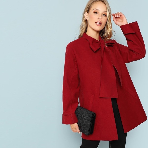 

Tie Neck Coat, Burgundy