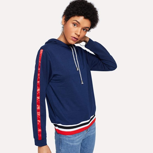 

Striped Trim Drawstring Hoodie