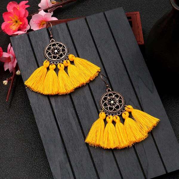 

Hollow Flower Disc Tassel Drop Earrings 1pair, Yellow