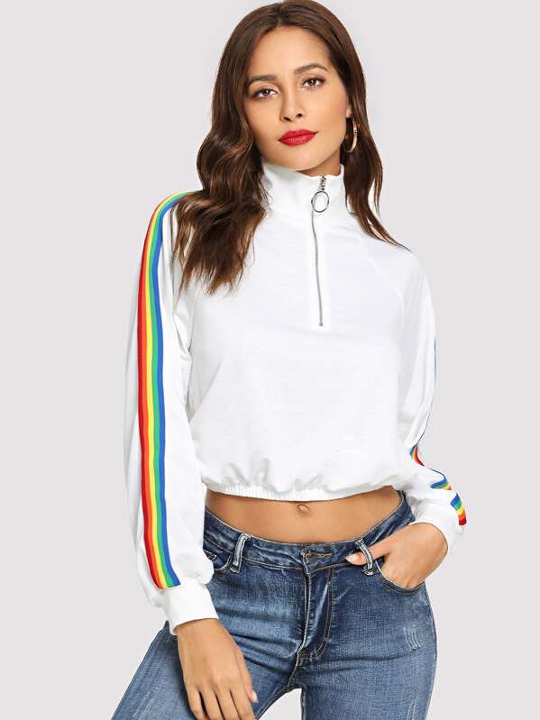 

O-Ring Zip Front Цветная полосатая боковая куртка, Giulia