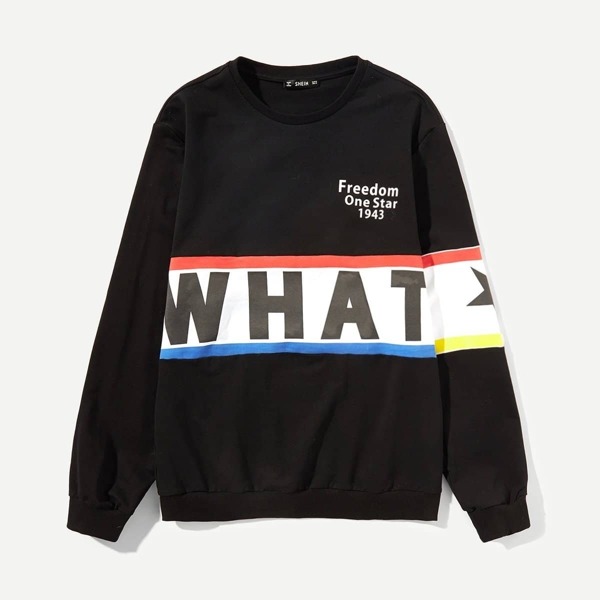 

Men Crew Neck Letter Print Sweatshirt, Black