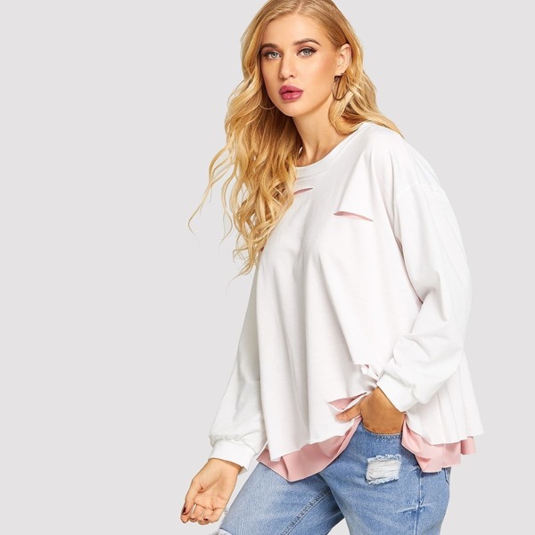 

Double Layer Ripped Sweatshirt, White