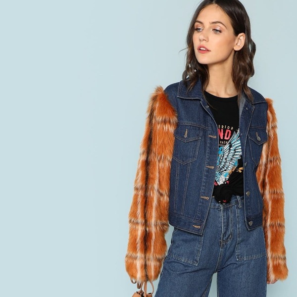 

Button Up Pocket Patched Sleeveless Denim Jacket, Multicolor