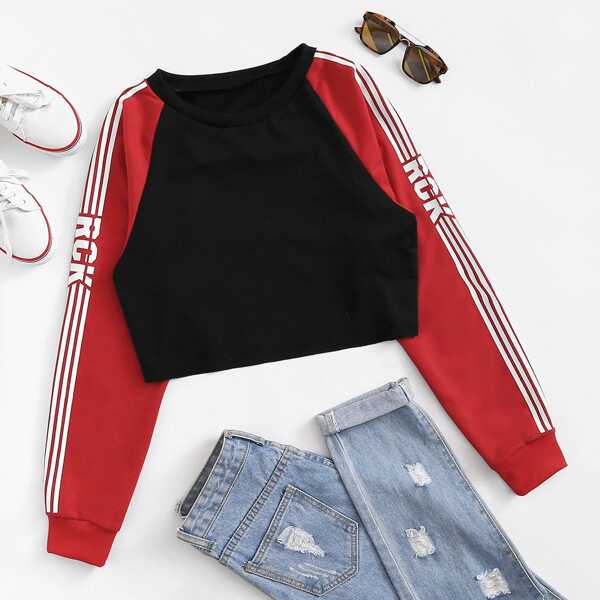 

Striped Side Raglan Sleeve Crop Sweatshirt, Multicolor
