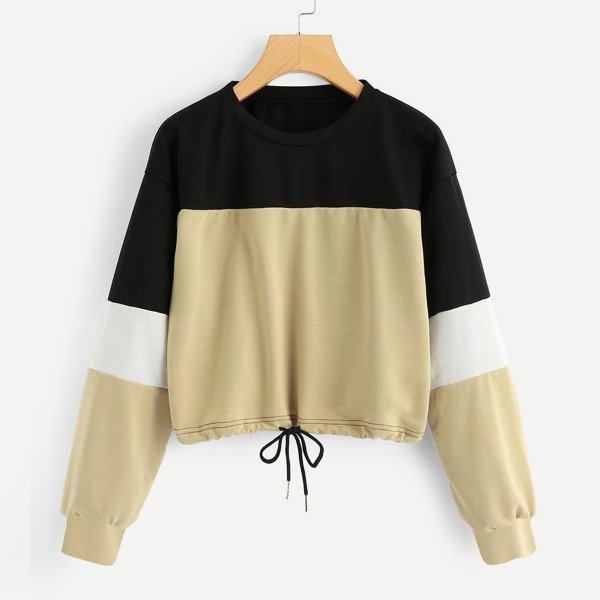 

Color Block Drawstring Hem Sweatshirt