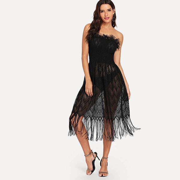

Chevron Fringe Hem Shirred Tube Dress