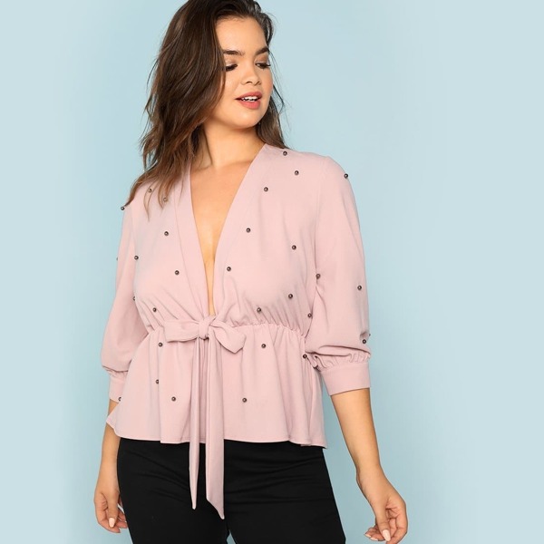 

Plunging Neck Beaded Detail Knot Top