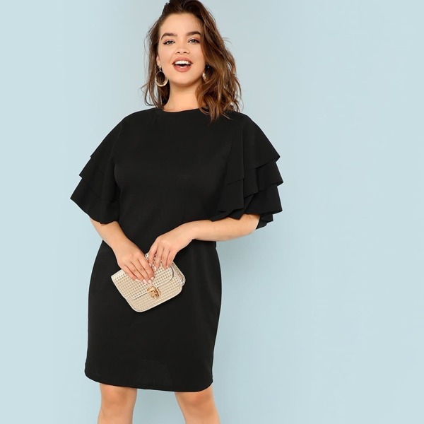 

Plus Mock Neck Flutter Sleeve Bodycon Dress