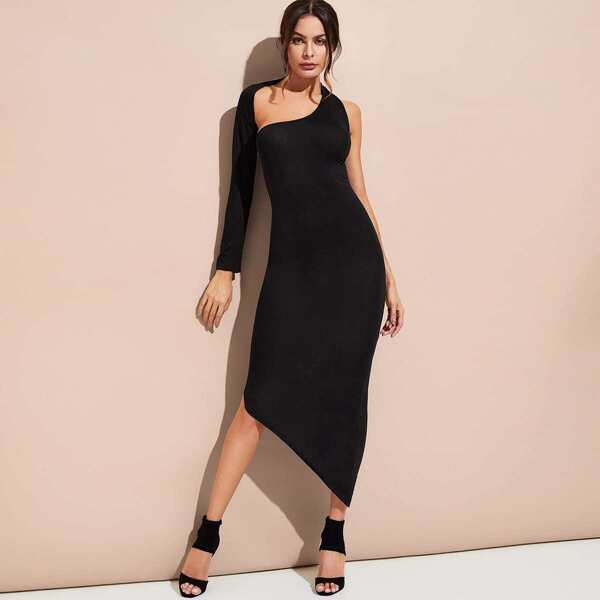 

Wrap Around One Sleeve Asymmetrical Bodycon Dress