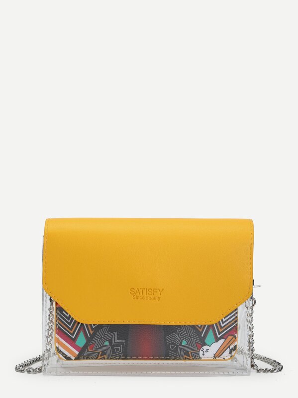 

Clear Contrast Flap Chain Crossbody Bag, Multicolor