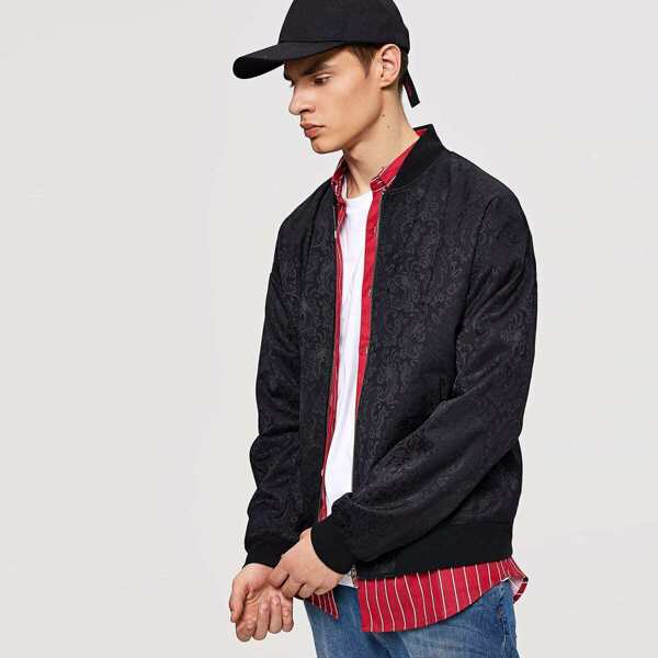 

Men Jacquard Print Zip Up Jacket