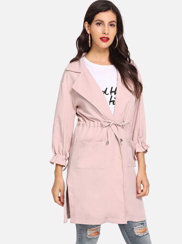 

Твердые Drawstring Талии Сплит Стороне Пальто, Jeane