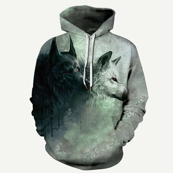 

Men 3D Wolf Print Hooded Sweatshirt, Green