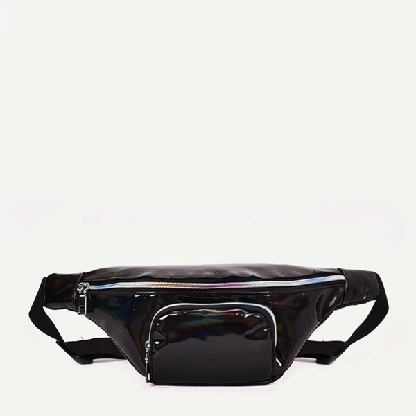 

Pocket Front Iridescent Fanny Pack, Black