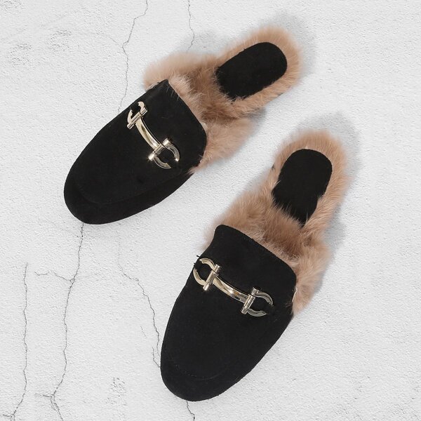 

Faux Fur Trim Loafer Mules
