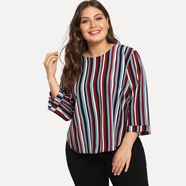 

Plus Rainbow Striped Blouse