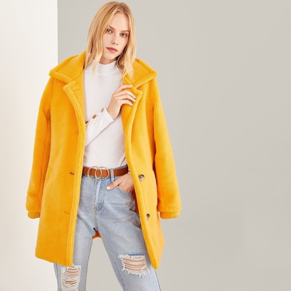 

Pocket Front Fleece Teddy Coat, Yellow