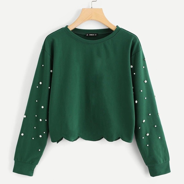 

Pearl Beading Scallop Hem Sweatshirt