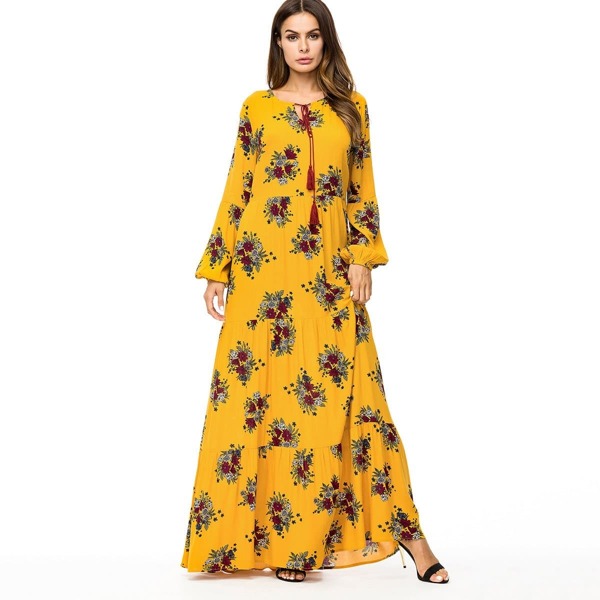 

Tassel Tie Floral Tiered Maxi Dress, Yellow
