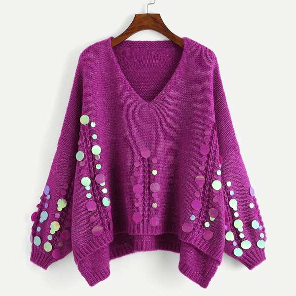 

Sequin Applique Step Hem Sweater