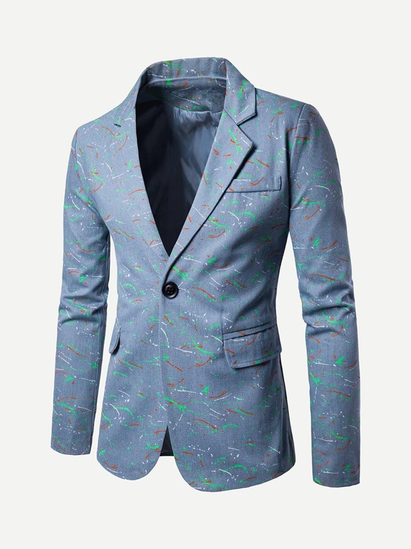 men paint splatter single button blazer shein sheinside